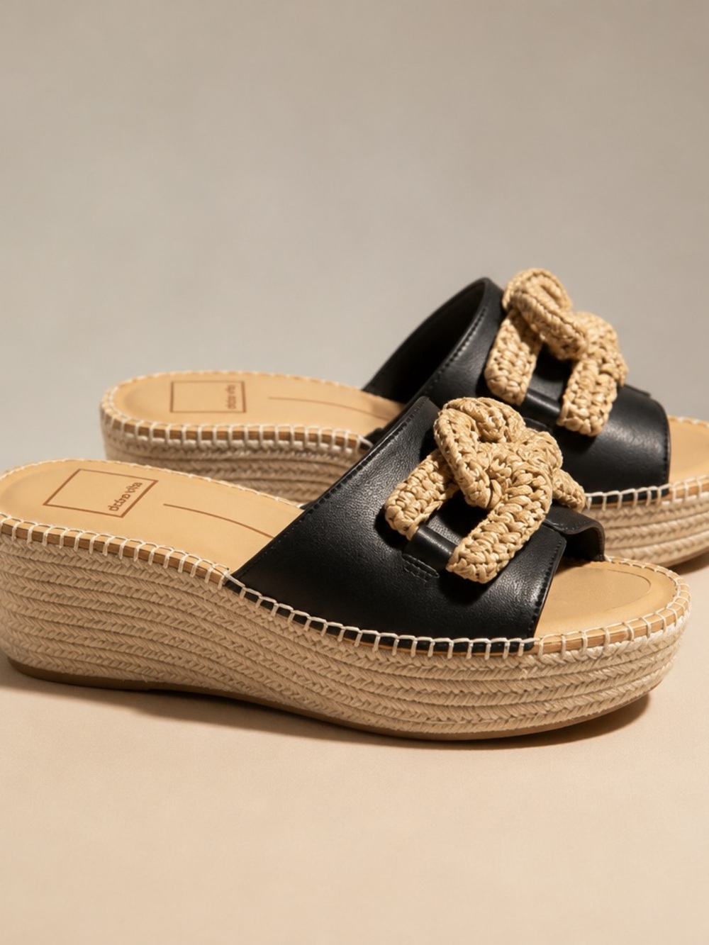 Dolce Vita Black Raffia-Trim Espadrille Platform Slides - Never worn